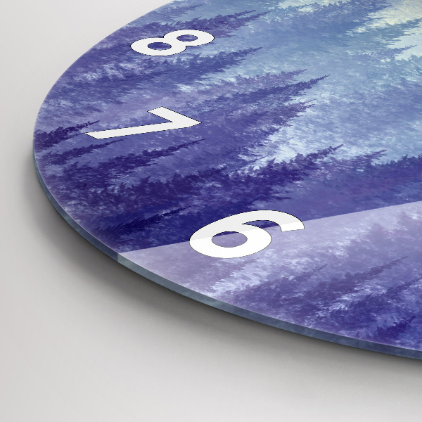 Round glass wall clock Forest in the fog