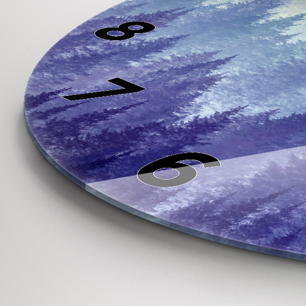 Round glass wall clock Forest in the fog