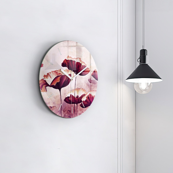 Round glass wall clock Blooming poppies