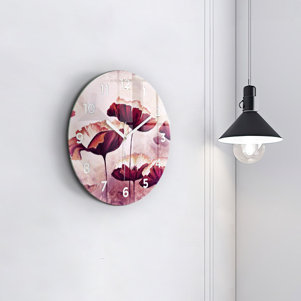 Round glass wall clock Blooming poppies