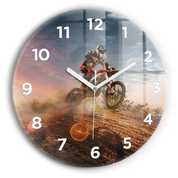 Round glass wall clock Man on a motorcycle