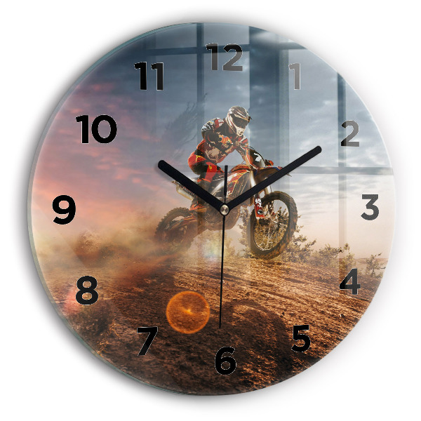 Round glass wall clock Man on a motorcycle