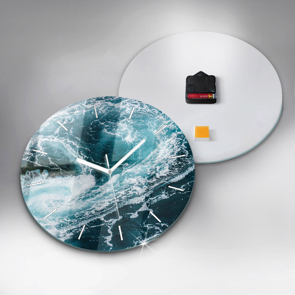 Round glass wall clock Swirling foamy waves