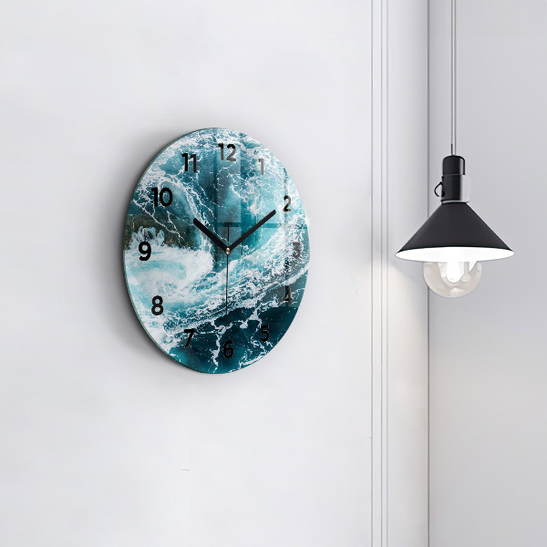 Round glass wall clock Swirling foamy waves