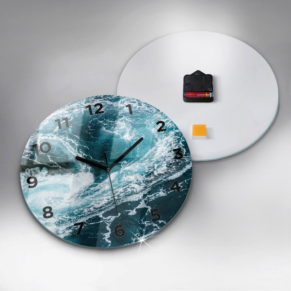 Round glass wall clock Swirling foamy waves