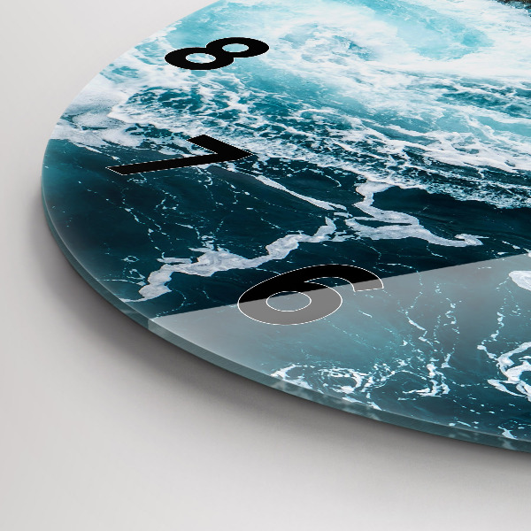 Round glass wall clock Swirling foamy waves