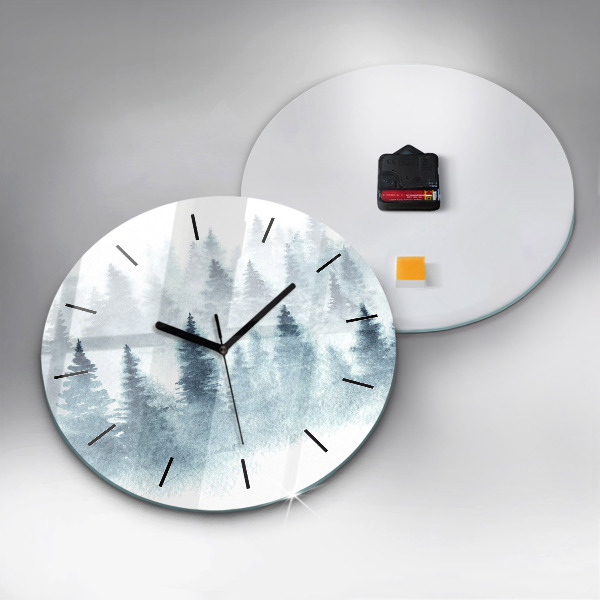 Round glass wall clock Winter forest