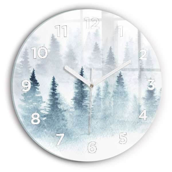 Round glass wall clock Winter forest