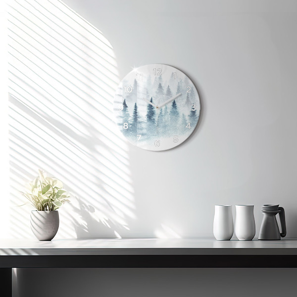 Round glass wall clock Winter forest