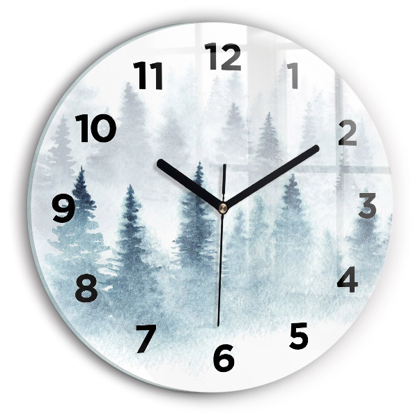 Round glass wall clock Winter forest