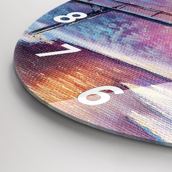 Round glass wall clock Christmas tree and bridge