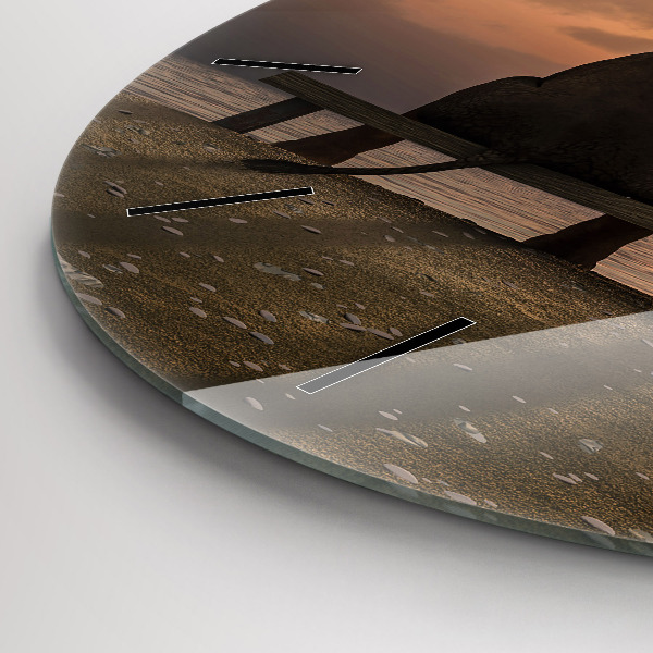 Round glass wall clock Animals and sunset