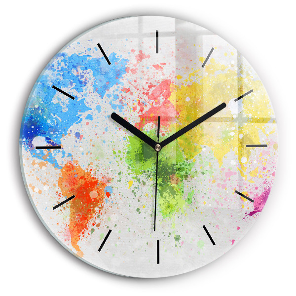 Round glass wall clock World map on paper