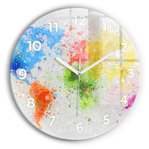 Round glass wall clock World map on paper