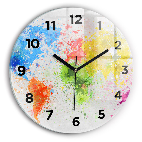 Round glass wall clock World map on paper