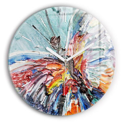 Round glass wall clock Fragment of oil art