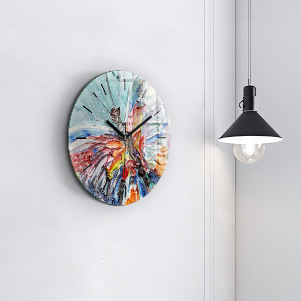 Round glass wall clock Fragment of oil art