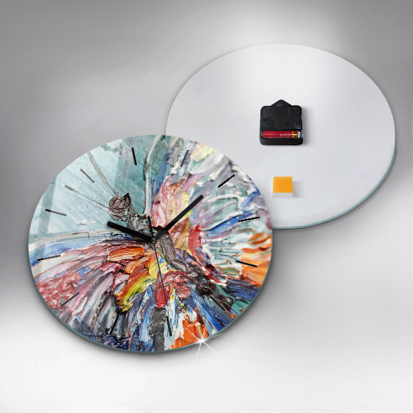 Round glass wall clock Fragment of oil art