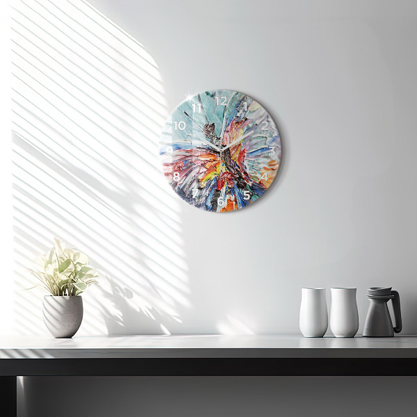 Round glass wall clock Fragment of oil art