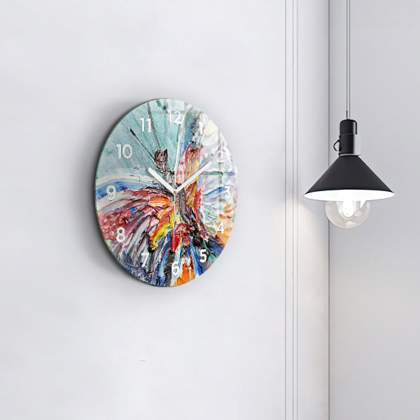 Round glass wall clock Fragment of oil art
