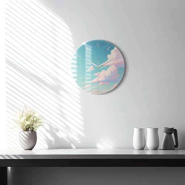 Round glass wall clock Pastel color of the sky