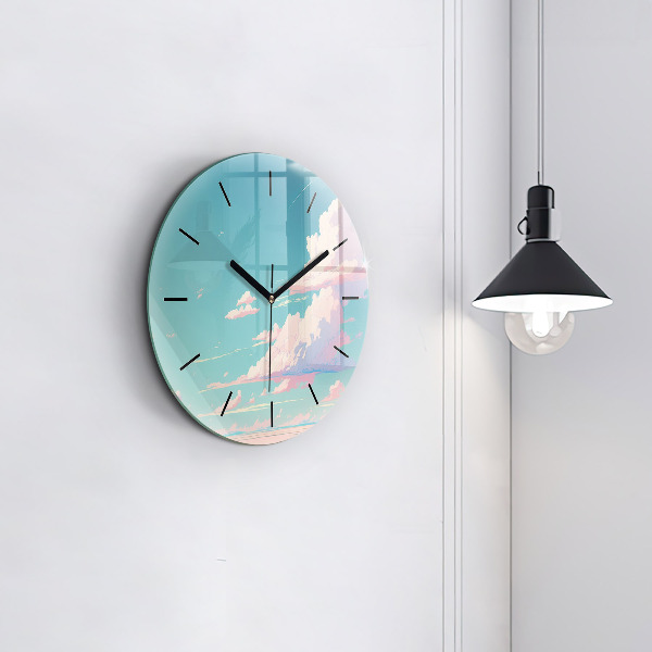 Round glass wall clock Pastel color of the sky