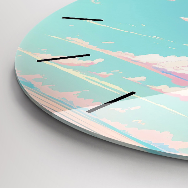 Round glass wall clock Pastel color of the sky