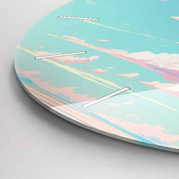 Round glass wall clock Pastel color of the sky
