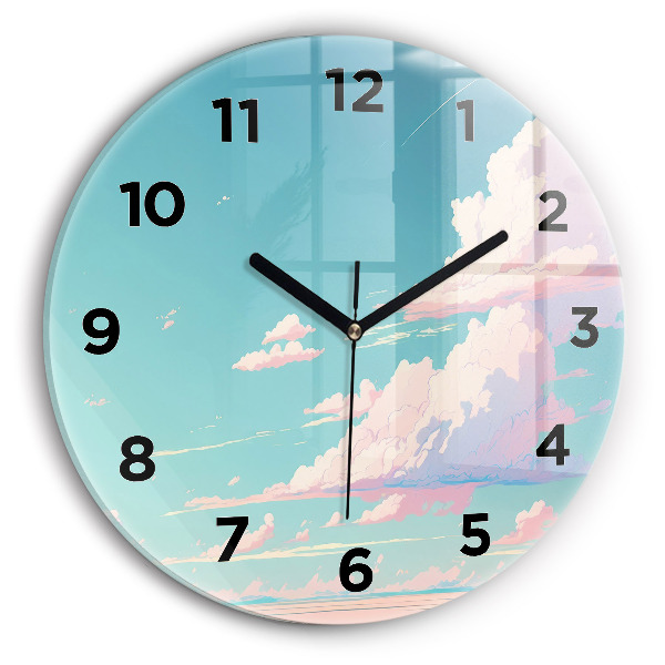 Round glass wall clock Pastel color of the sky