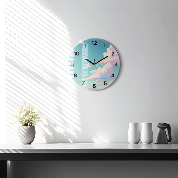 Round glass wall clock Pastel color of the sky