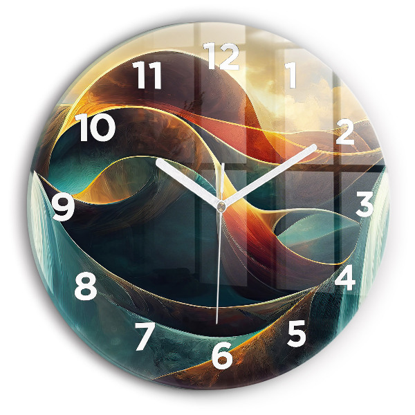 Round glass wall clock Flowing Waterfall