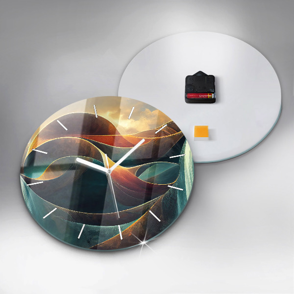 Round glass wall clock Flowing Waterfall