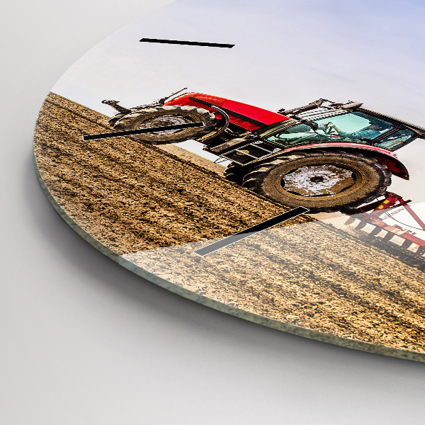 Round glass wall clock Farmer on a tractor