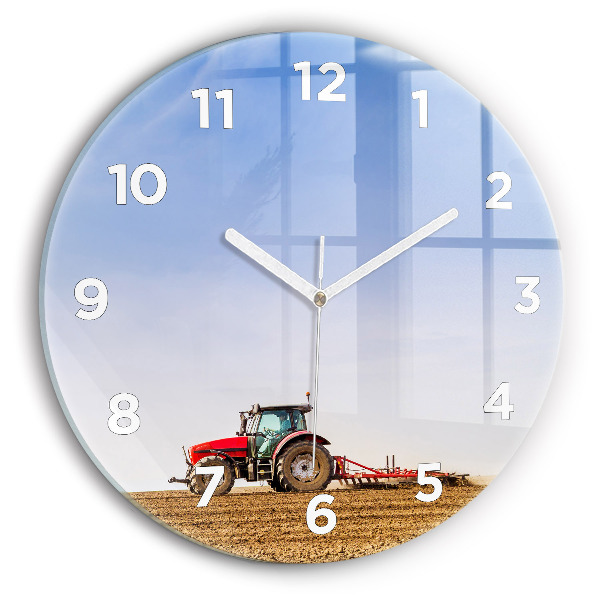 Round glass wall clock Farmer on a tractor