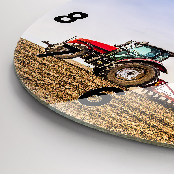 Round glass wall clock Farmer on a tractor