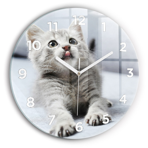 Round glass wall clock Cat on the couch