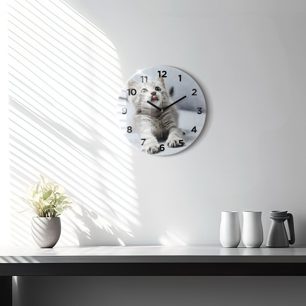 Round glass wall clock Cat on the couch