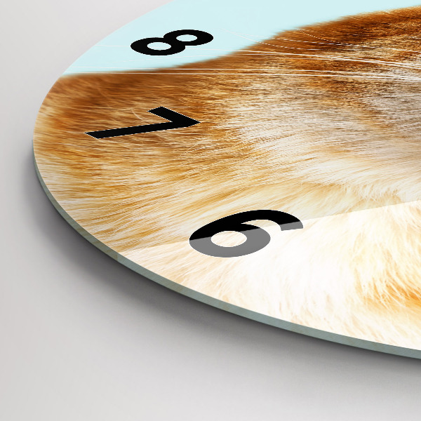 Round glass wall clock Funny cat with glasses