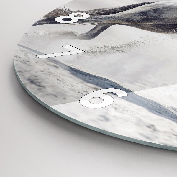 Round glass wall clock Galloping white horse