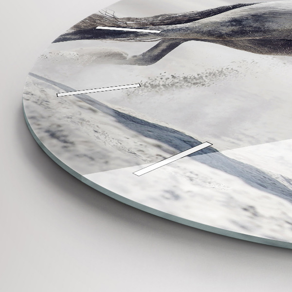 Round glass wall clock Galloping white horse