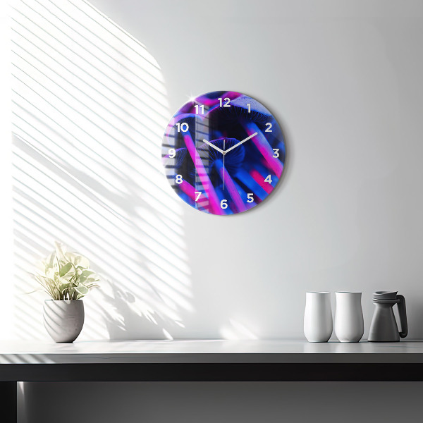 Round glass wall clock Magic colorful mushrooms