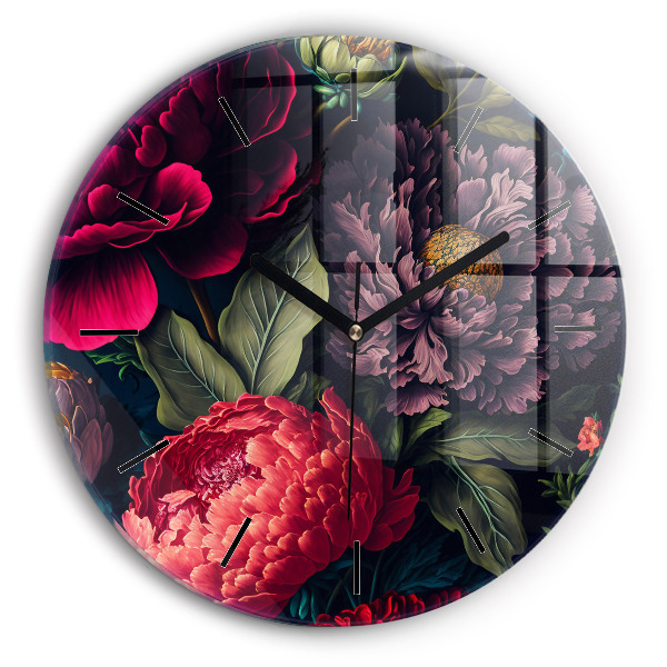 Round glass wall clock Vintage flower bouquet