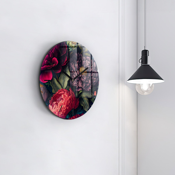 Round glass wall clock Vintage flower bouquet