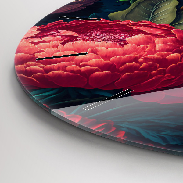 Round glass wall clock Vintage flower bouquet