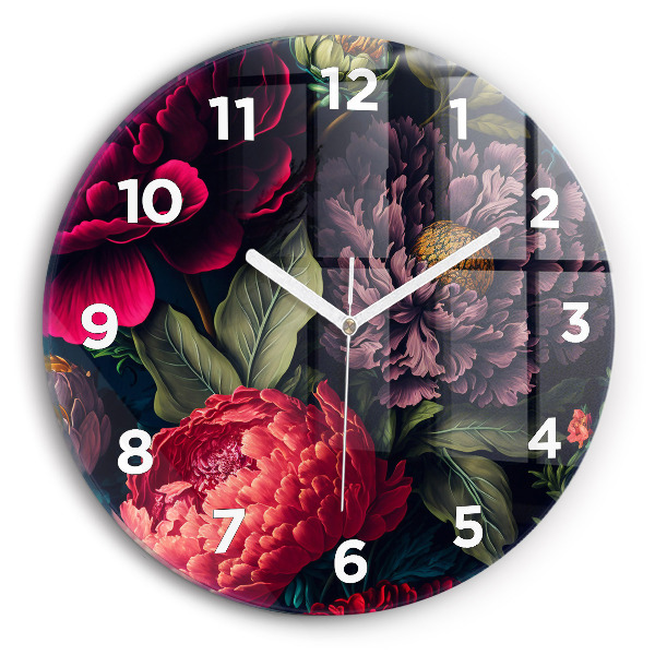 Round glass wall clock Vintage flower bouquet