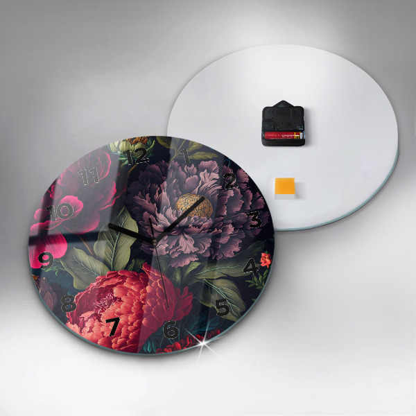 Round glass wall clock Vintage flower bouquet