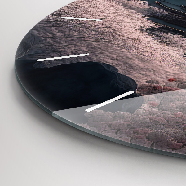 Round glass wall clock Tower and flowers in Asia