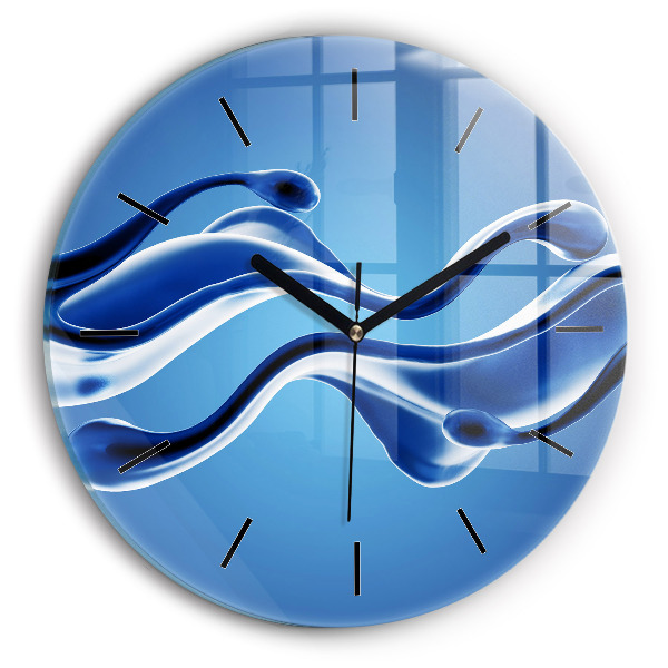 Round glass wall clock Liquid abstraction