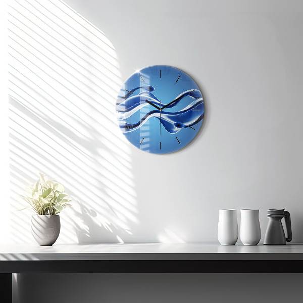Round glass wall clock Liquid abstraction