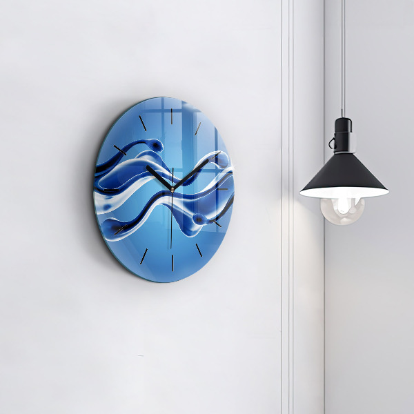 Round glass wall clock Liquid abstraction